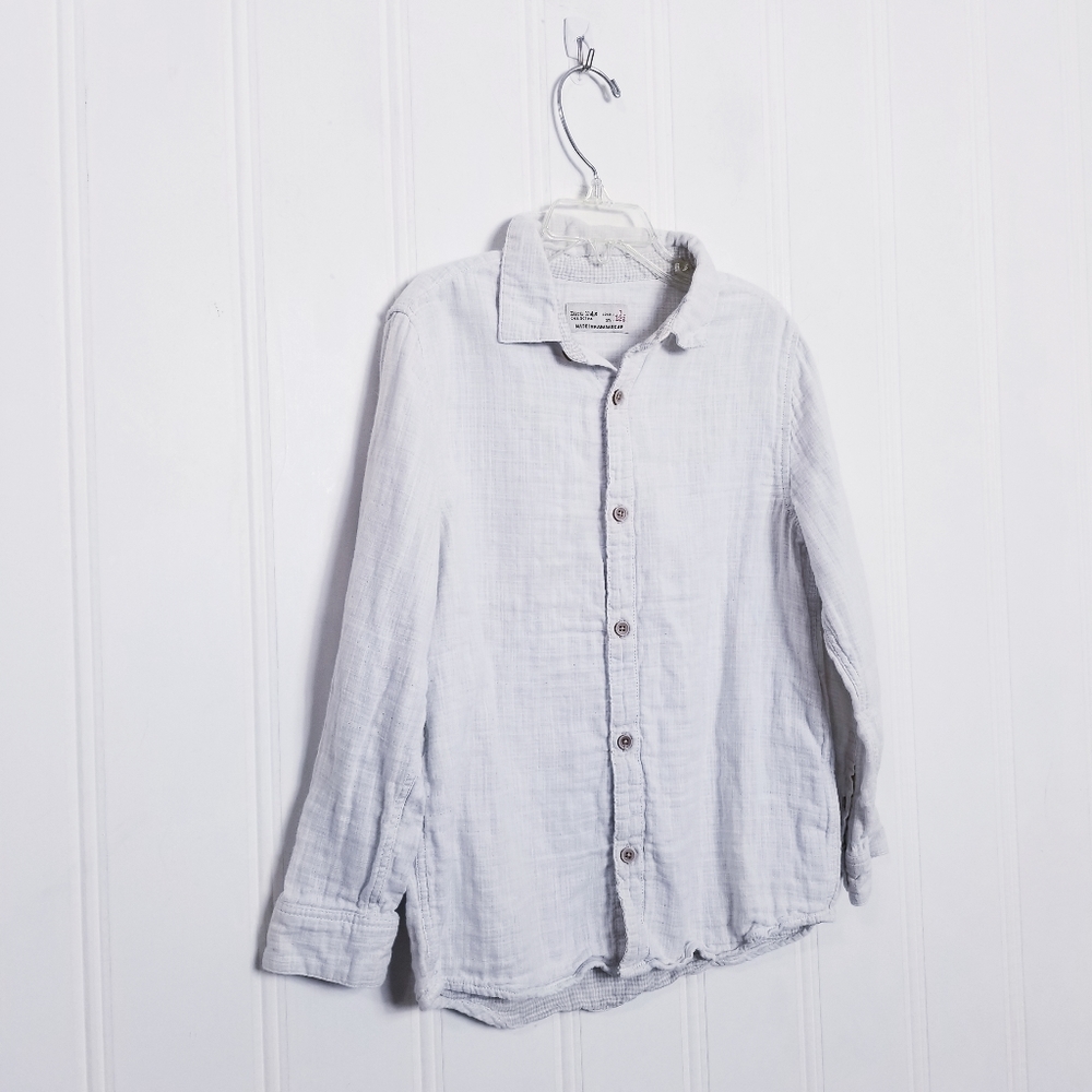 Zara Shirt Boys Size 7 Off White Gauze Button-Front Longsleeve Top